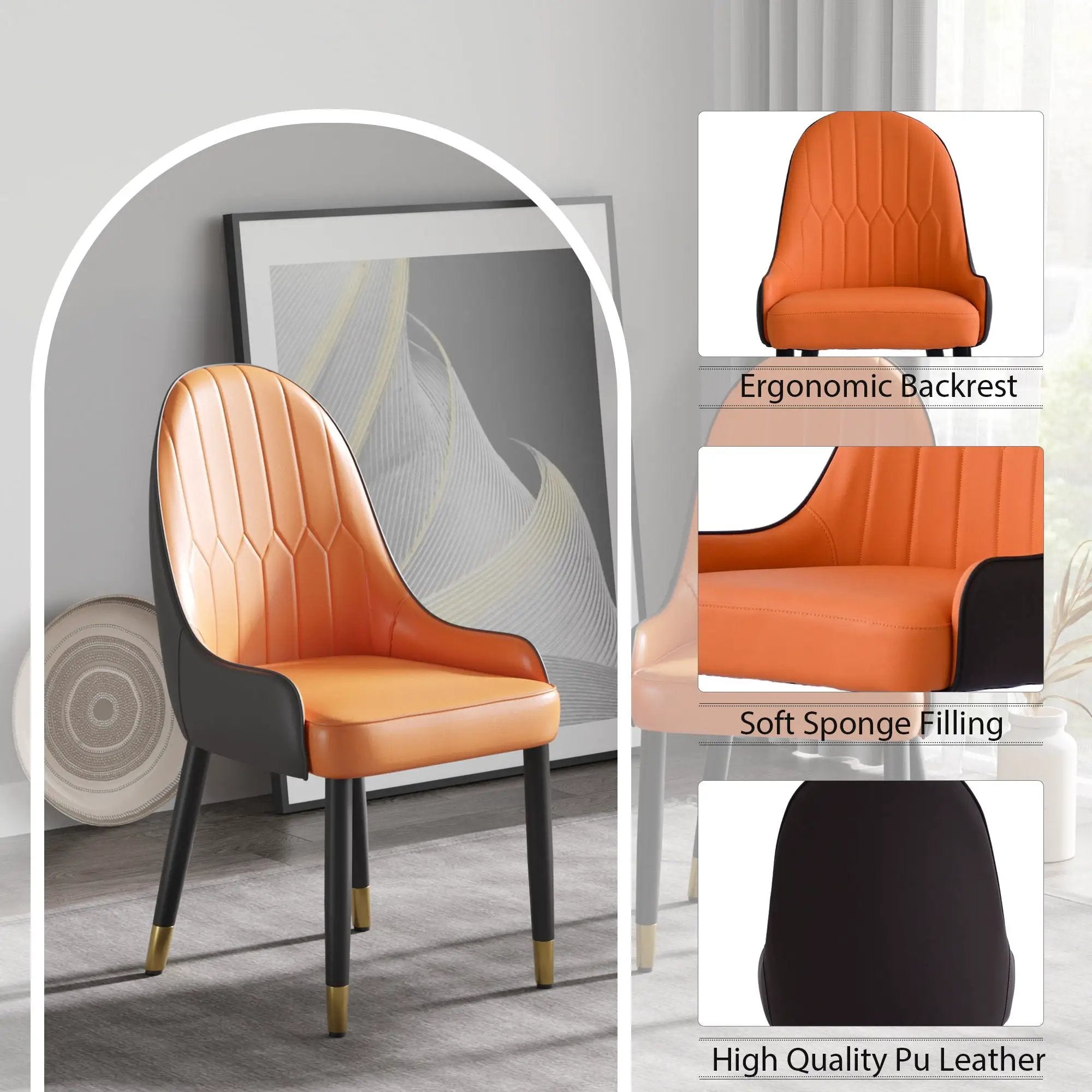 Modern Sponge-Filled Dining Chair, Solid Wood Metal Legs, Suitable For Restaurants, Living Rooms And Rooms (Set of 2) by Unique Piece Furniture
