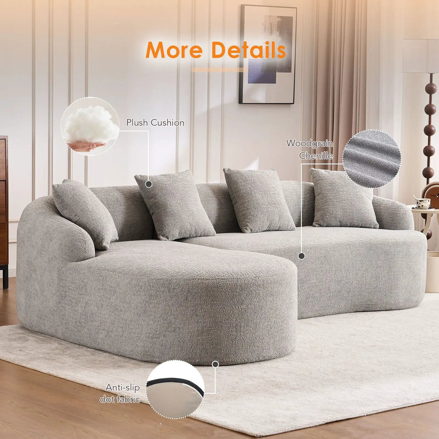 Combined Sofa With 4 Pillows by Unique Piece Furniture