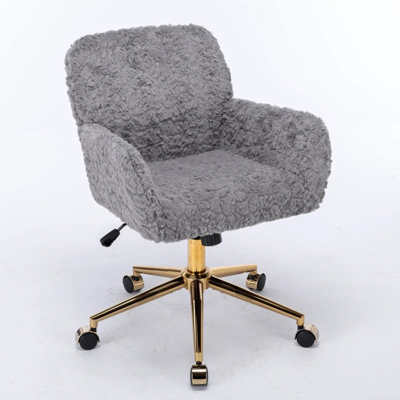 Office Chair, Artificial Rabbit Hair Home Office Chair With Metal Base, Adjustable Desk Chair Swivel Office Chair, Vanity Chair by HouseOfZazla
