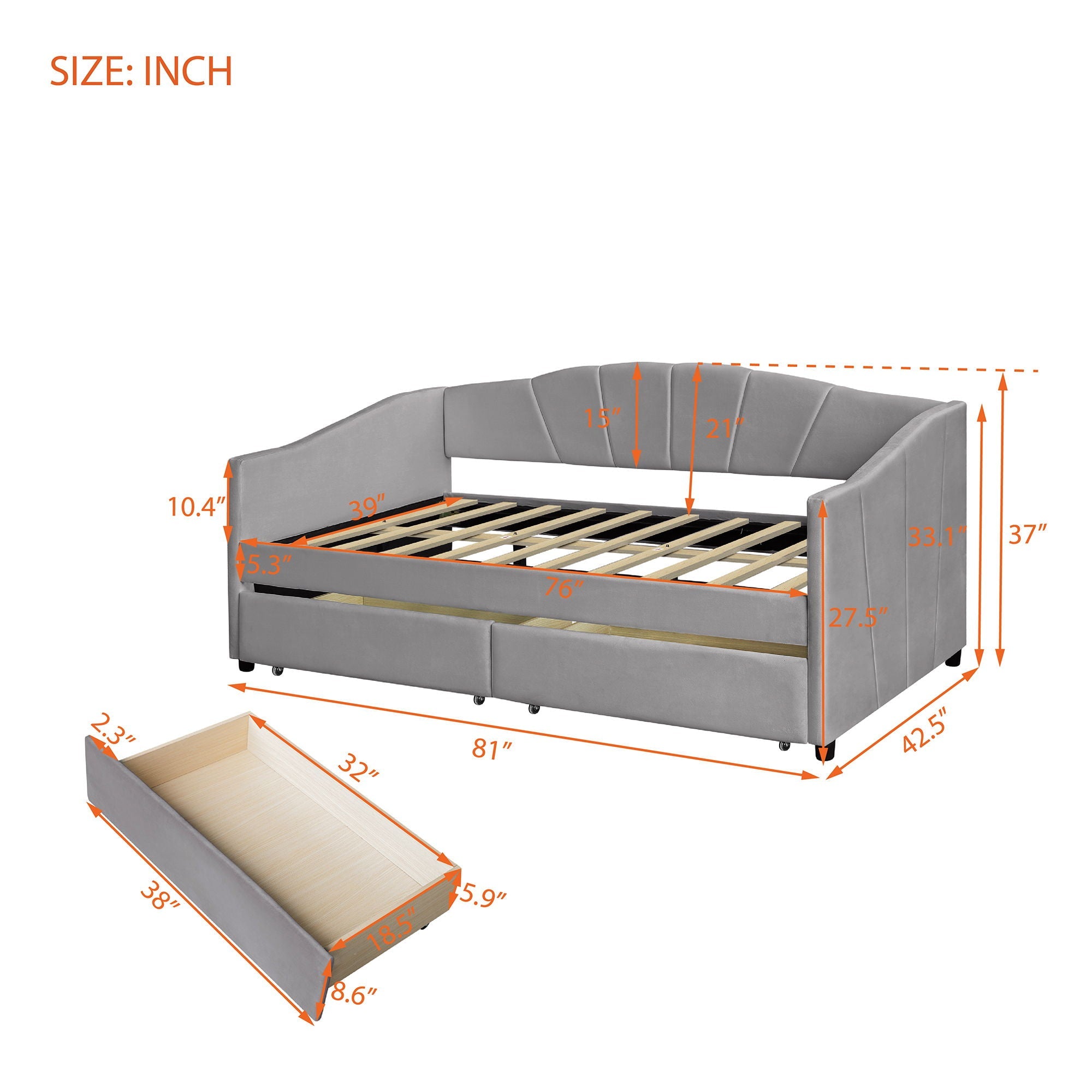 Upholstered Daybed With Two Drawers And Wood Slat by HouseOfZazla