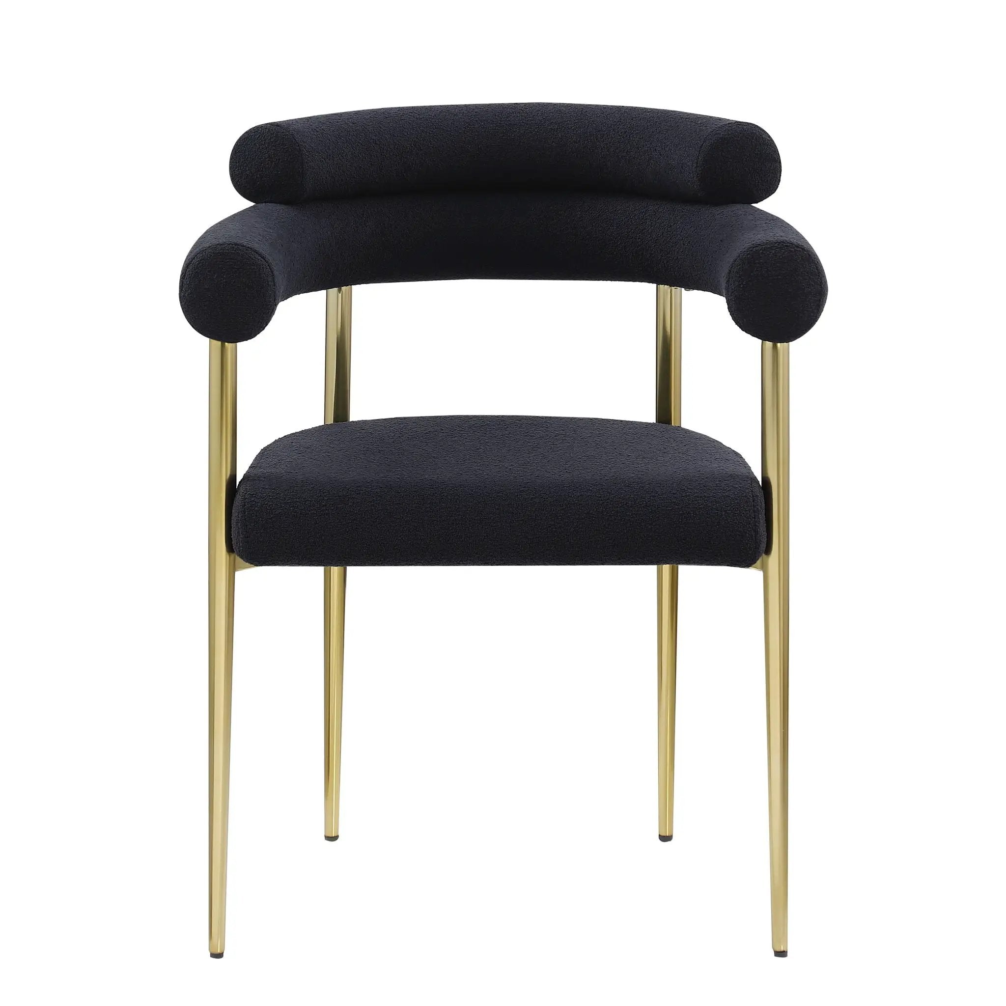 Dining Chairs (Set of 2), Mid-Century Modern Dining Chairs, Kitchen Dining Room Chairs, Round Boucle Backrest Sherpa Dining Chair With Brushed Metal Legs by Unique Piece Furniture