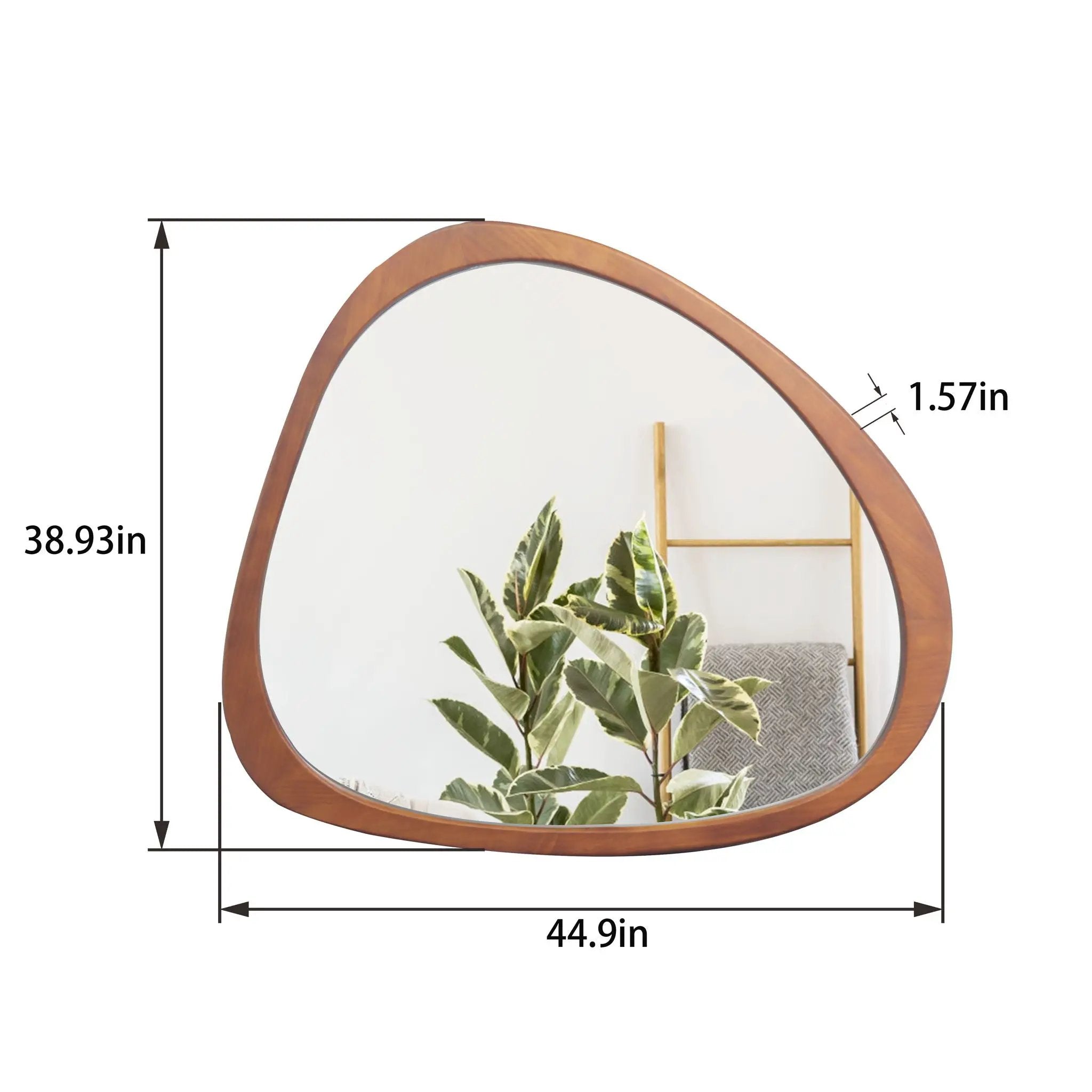 Asymmetrical Wall Mirror Wooden Framed Mirror Large Sized Dressing Mirror, For Living Room, Bedroom, Bathroom, Hallway Or Entry Way - Natural Wood by HouseOfZazla