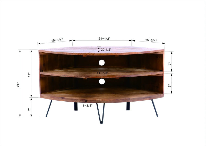Fan Shape Reclaimed Wood Corner Media Table For Living Room Wise Use Your Space - Natural by HouseOfZazla