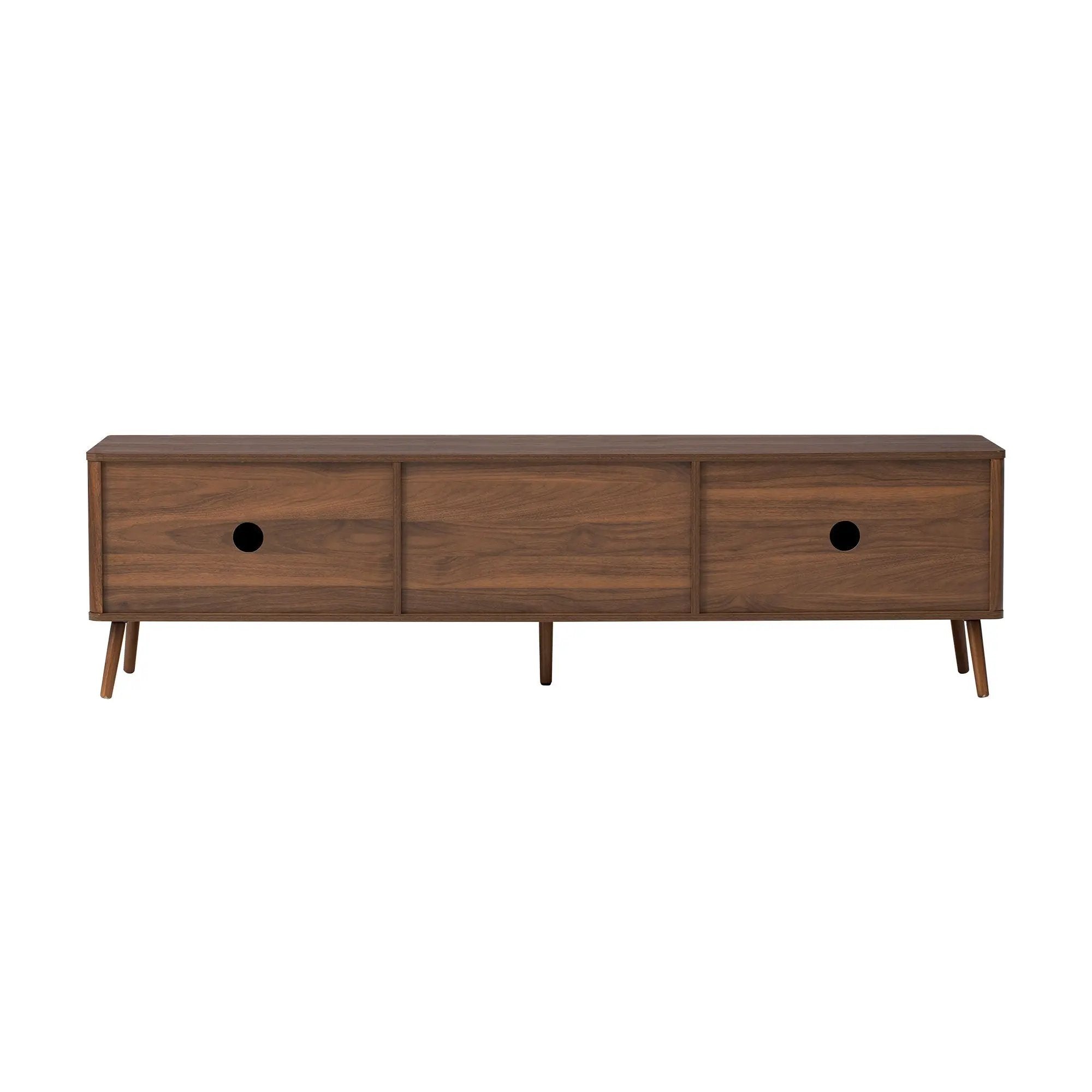 Fluted TV Stand With Storage Drawers And Cabinets For TVs Up To 80", Soft-Close Hinges, Cable Management - Walnut by HouseOfZazla