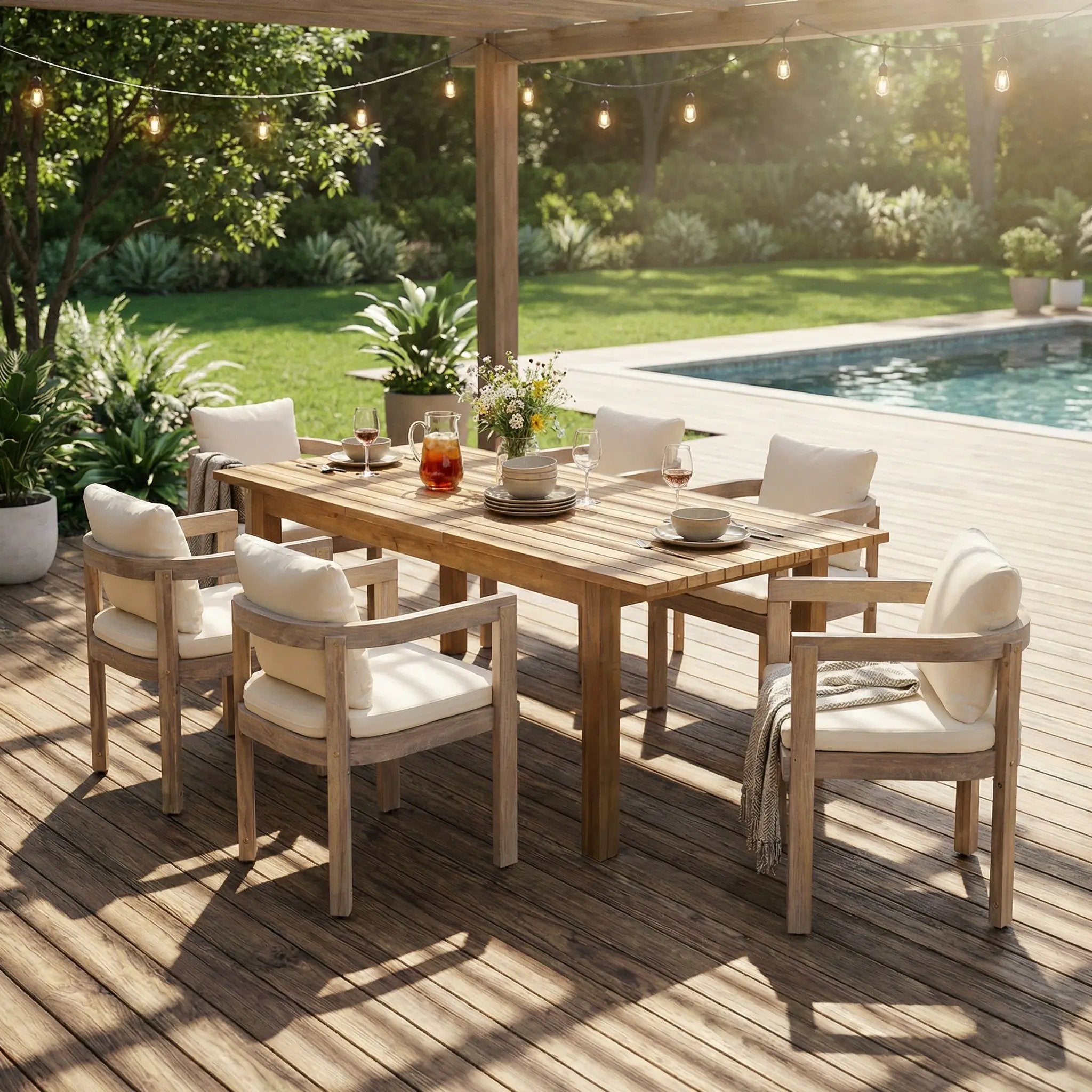 7 Pieces Acacia Wood Outdoor Dining Set by HouseOfZazla
