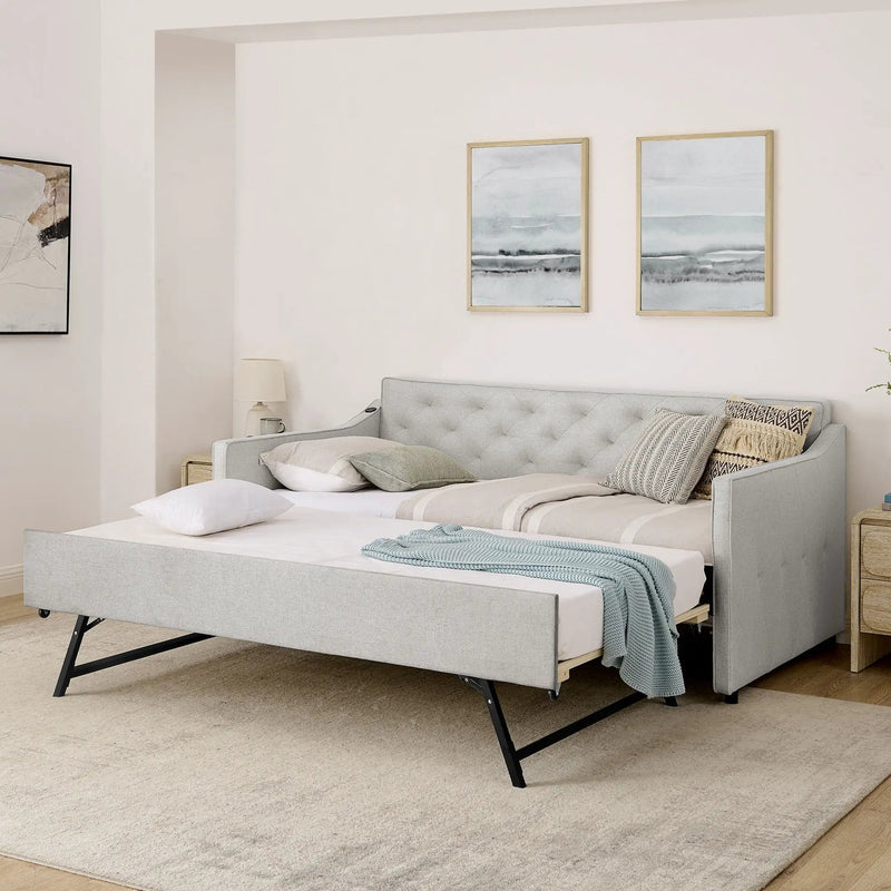 Daybed With Pop Up Trundle And USB Charging Armrest by Unique Piece Furniture
