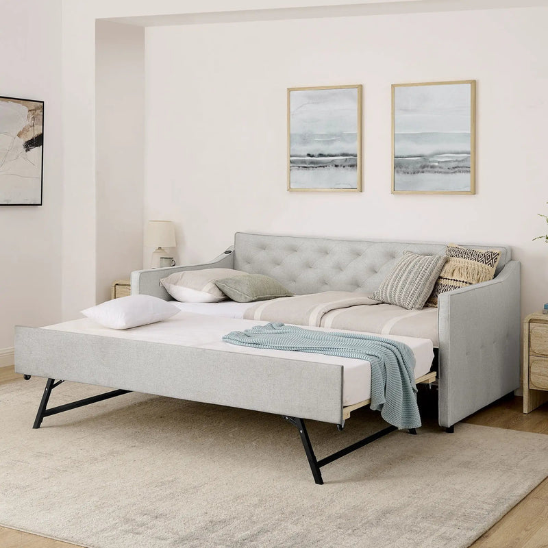 Daybed With Pop Up Trundle And USB Charging Armrest by HouseOfZazla