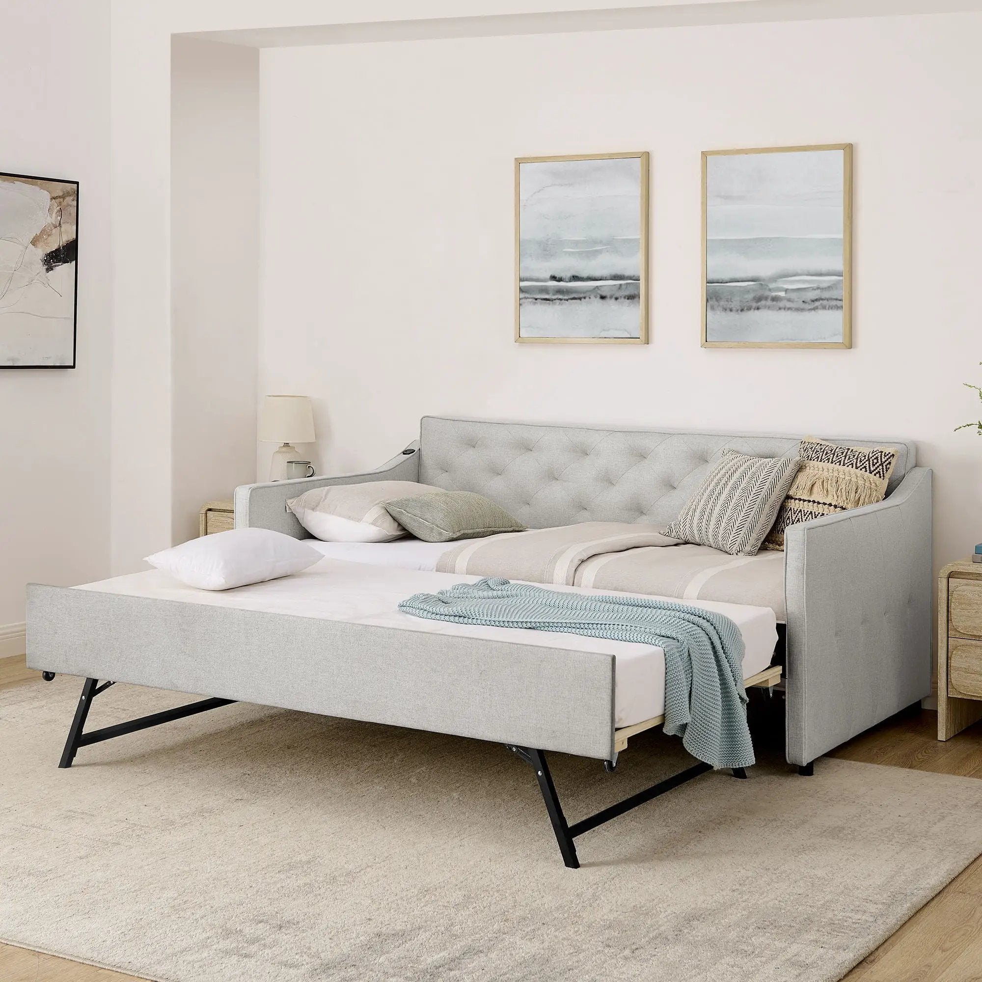 Daybed With Pop Up Trundle And USB Charging Armrest by Unique Piece Furniture
