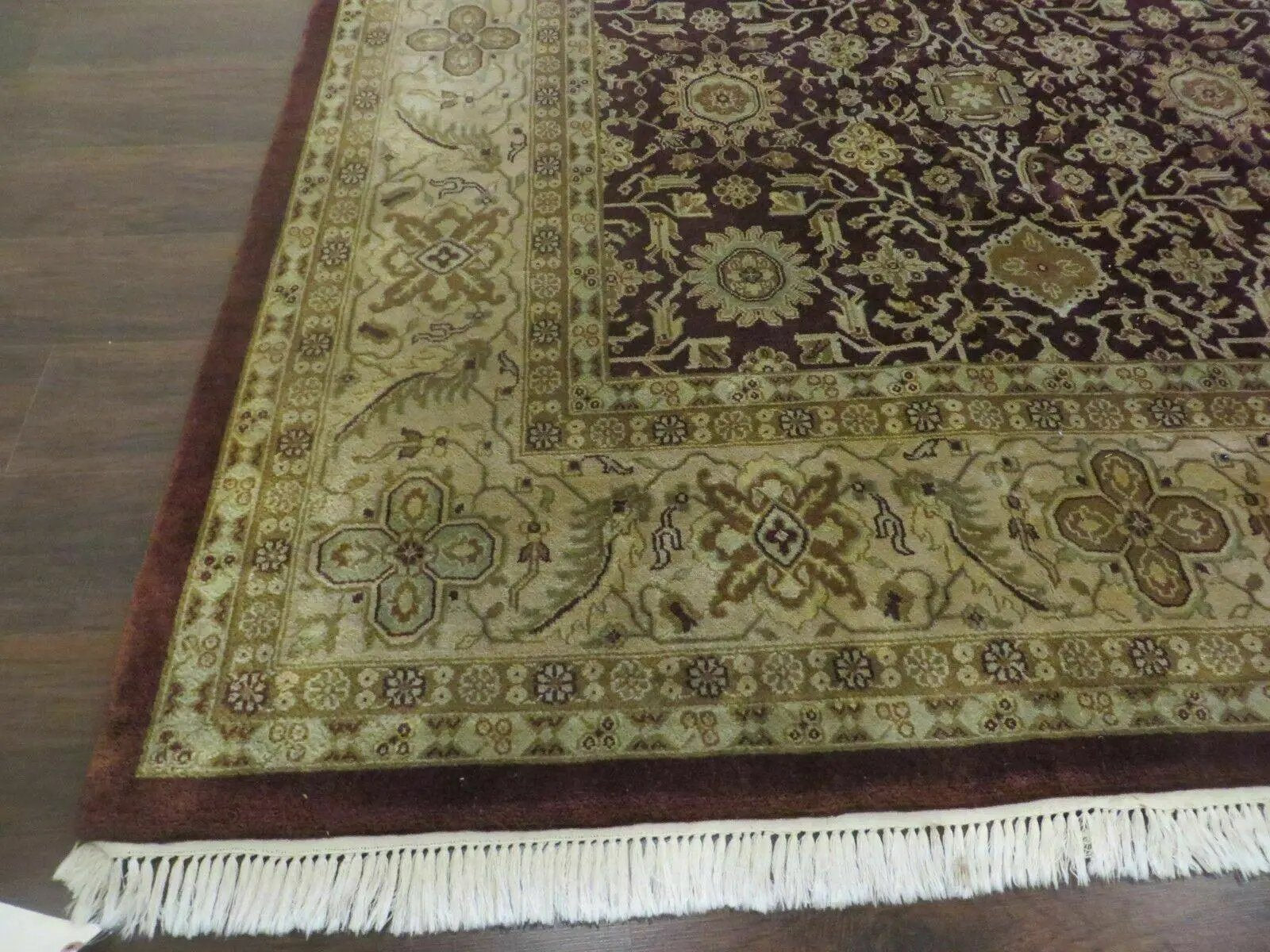 Indian Agra Rug 10x14 Vintage Handmade Larastan Wool Carpet Maroon Floral by Jewel Rugs