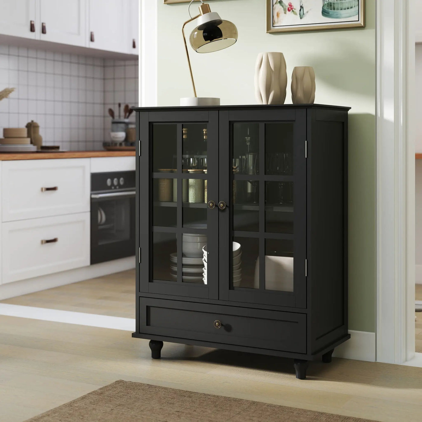 Minimalist Buffet Cabinet With Double Glass Doors And Drawer by HouseOfZazla