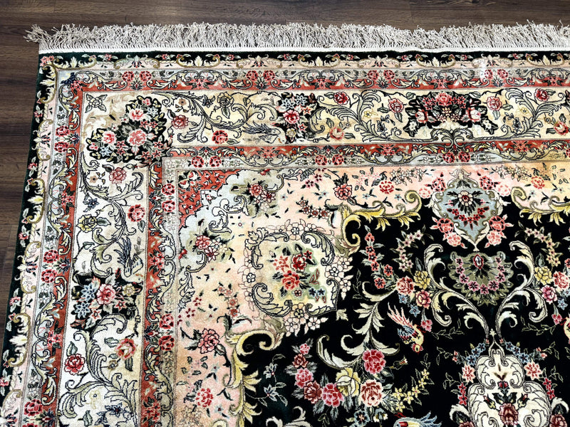 Silk Indian Kashmiri Rug 9x12, Vintage Hand Knotted Carpet by Jewel Rugs