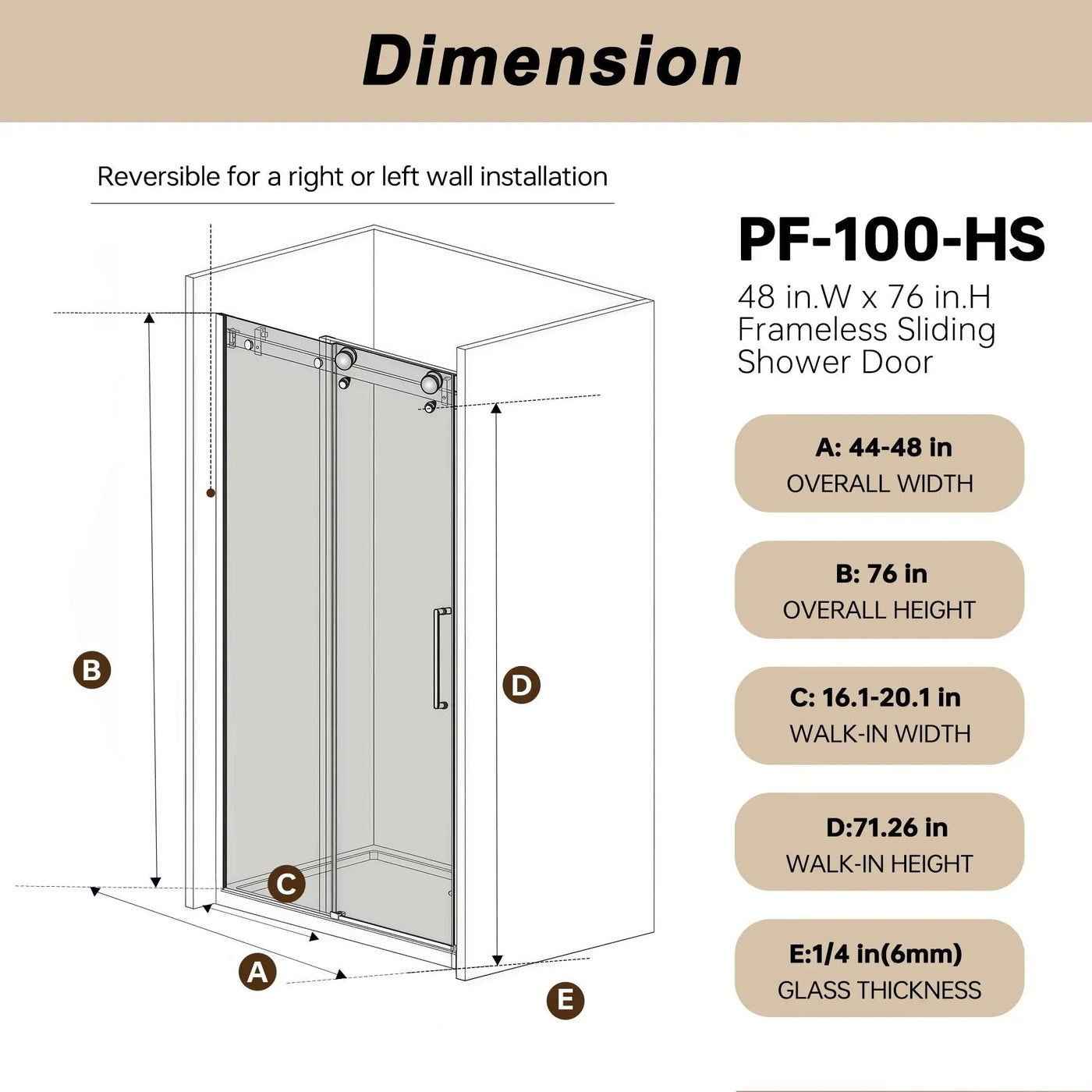 Frameless Single Sliding Shower Door, Square Tube Track by HouseOfZazla