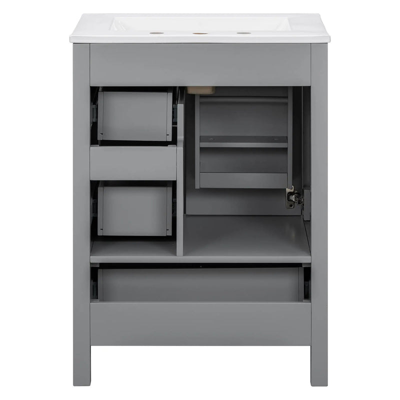 Bathroom Vanity With Sink, Soft Close Door, Double Layer Door Shelf And 3 Drawers - Gray by HouseOfZazla