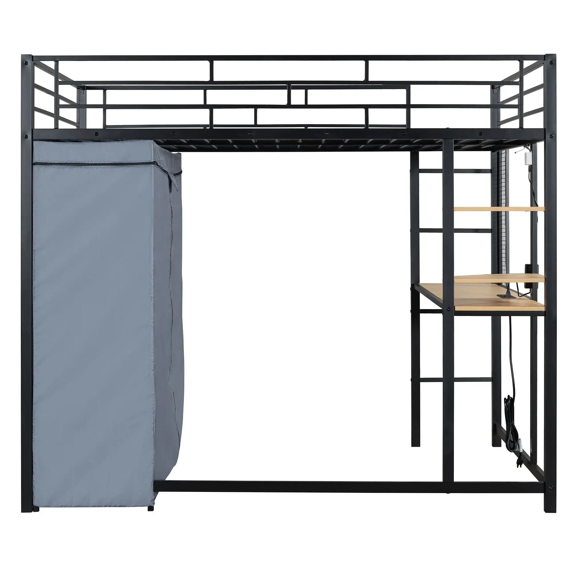 Loft Bed With Desk, Shelves, Power Outlet, LED Light And Wardrobe by HouseOfZazla