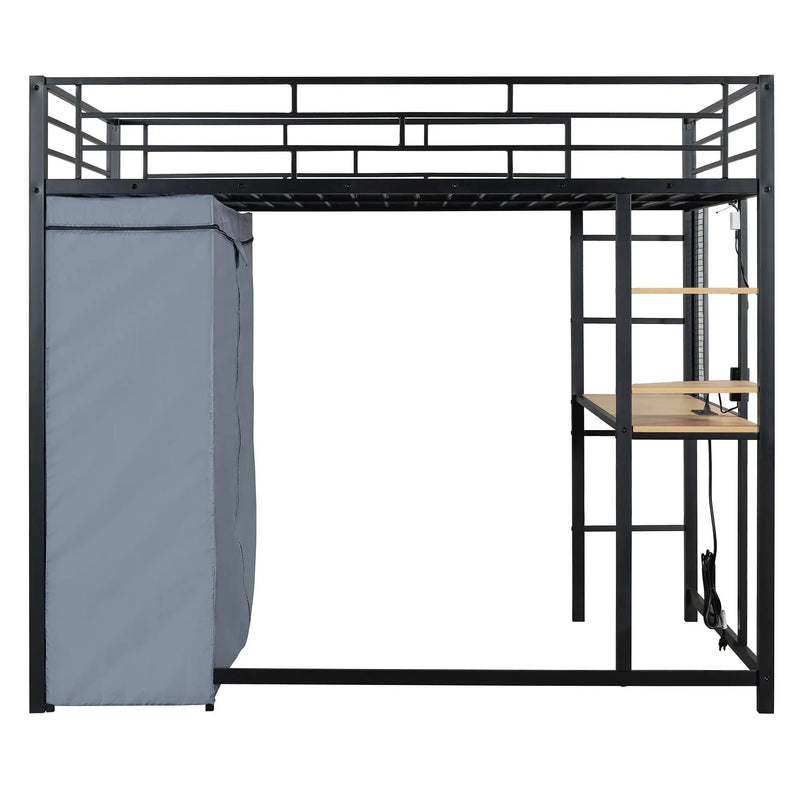 Loft Bed With Desk, Shelves, Power Outlet, LED Light And Wardrobe by HouseOfZazla