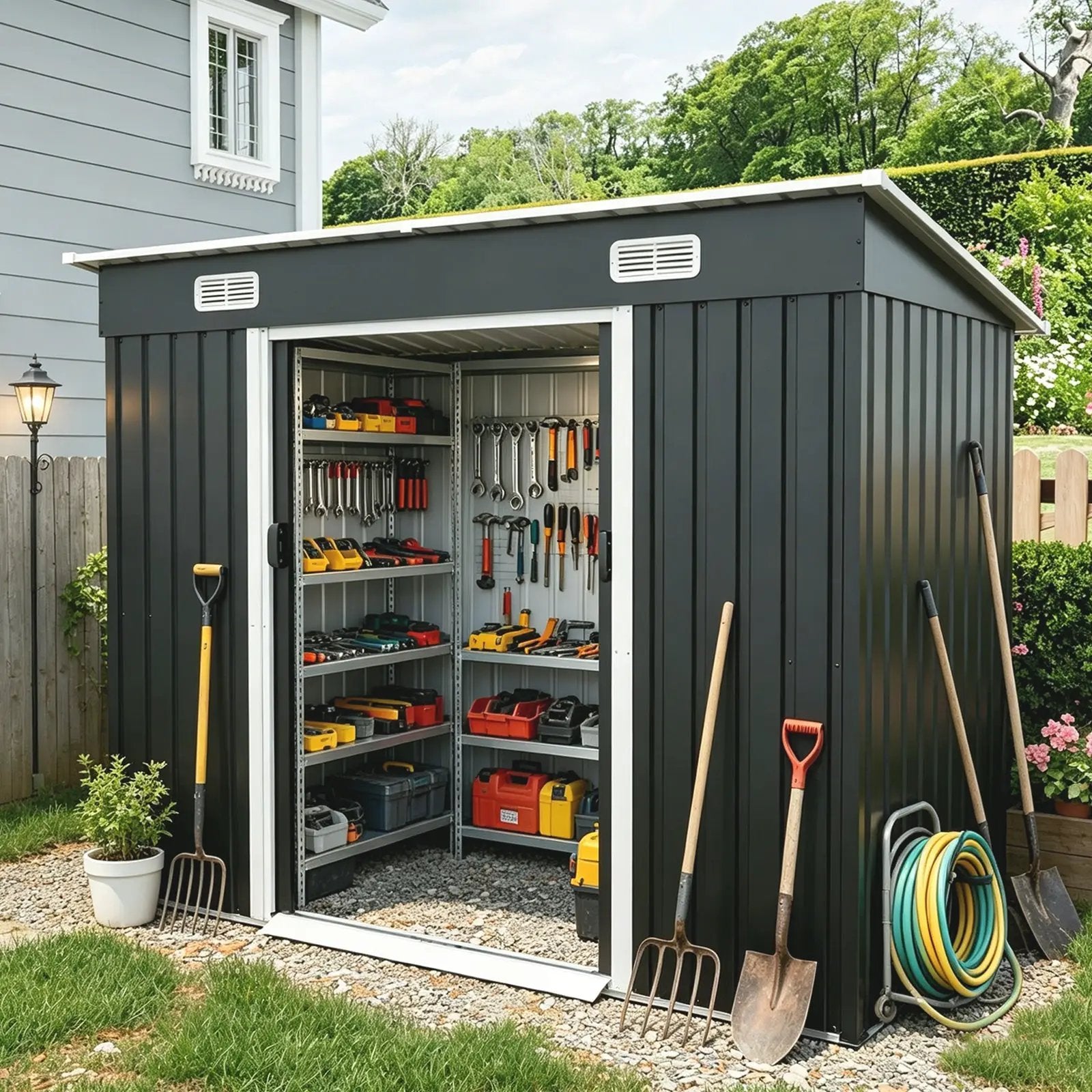8x4ft Metal Shed with Sliding Door and Air Vents by HouseOfZazla