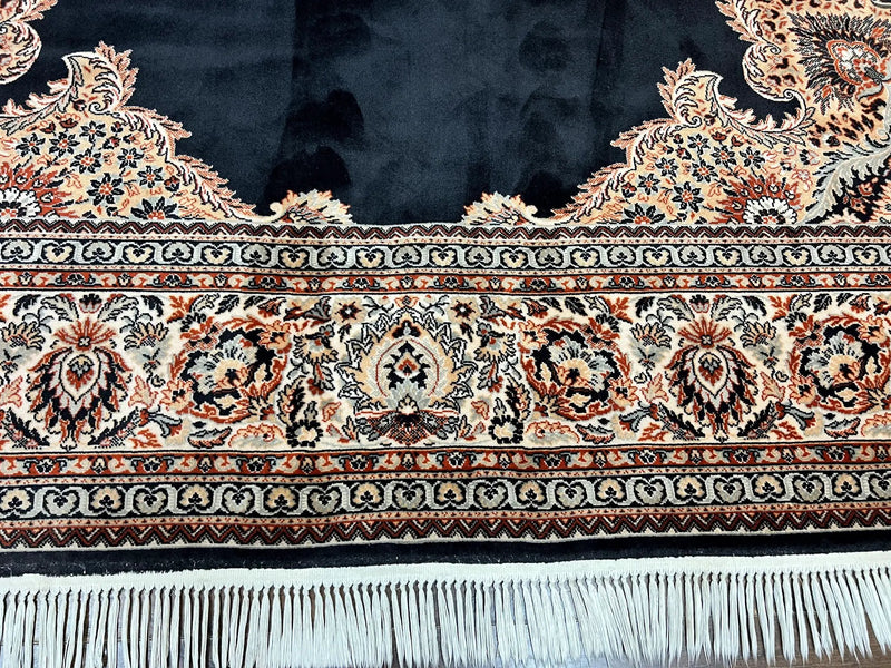 Karastan Rug 10x13, Karastan Ebony Kirman Rug, Room SIzed Wool Pile Vintage Karastan Carpet, Belgium Power Loomed Rug, Black Semi Open Field by Jewel Rugs
