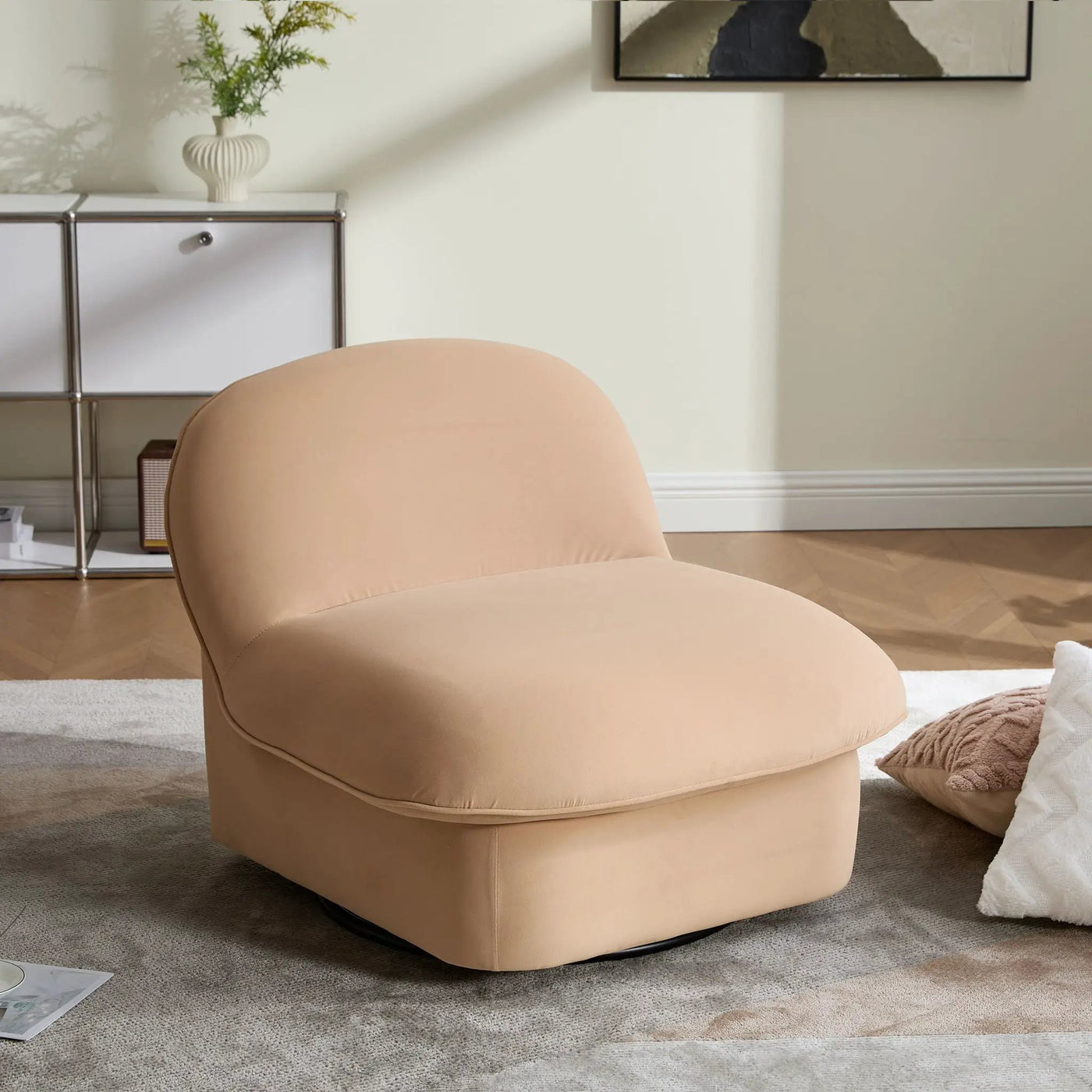 Pumpkin Shaped Swivel Accent Chair, 360 Degree Rotation For Living Room by Unique Piece Furniture