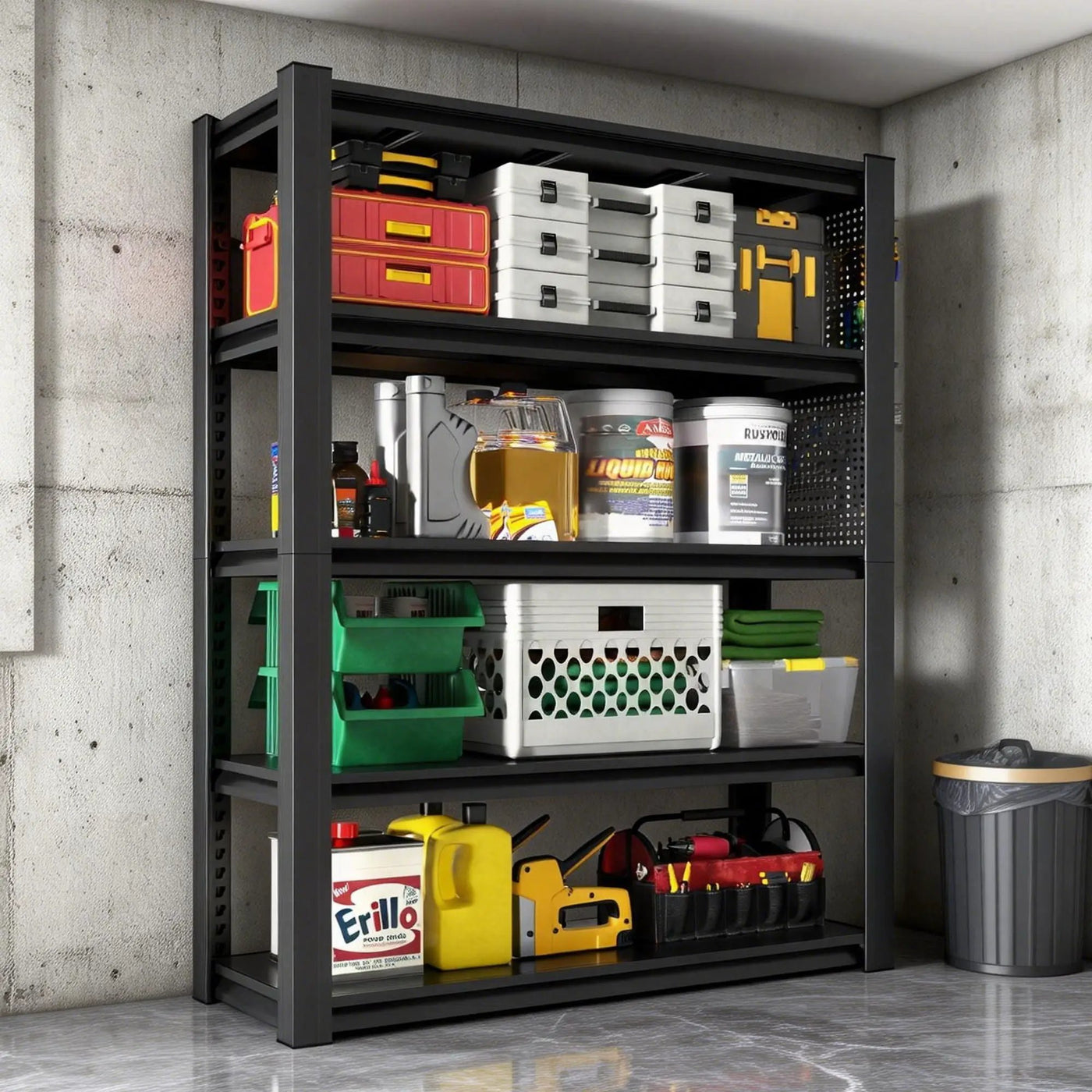 Industrial 5-Tier Adjustable Shelving Unit With Pegboard Heavy-Duty Storage by HouseOfZazla