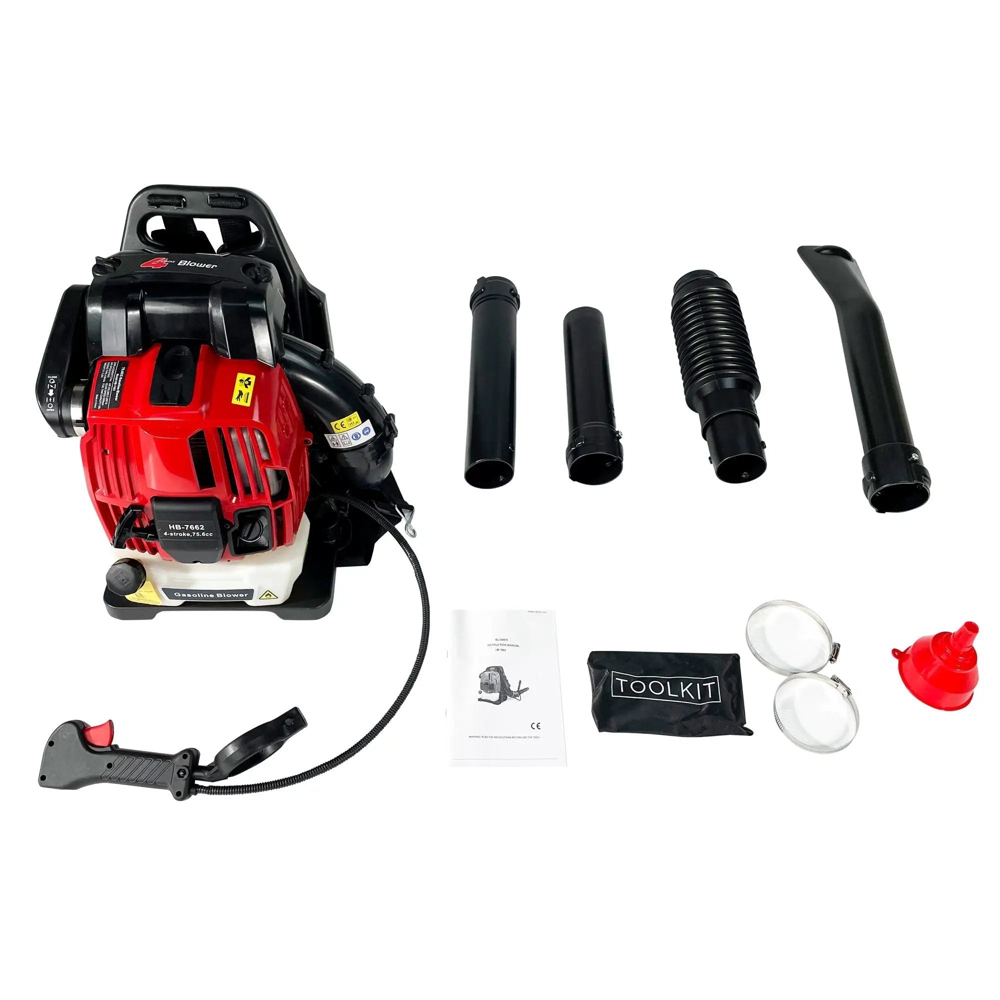 Backpack Gas Leaf Blower, 76Cc, 660Cfm, 200Mph, 4 Stroke Air Cooling Gas Backpack Grass Blower, Snow Blower Epa Compliant - Red by HouseOfZazla