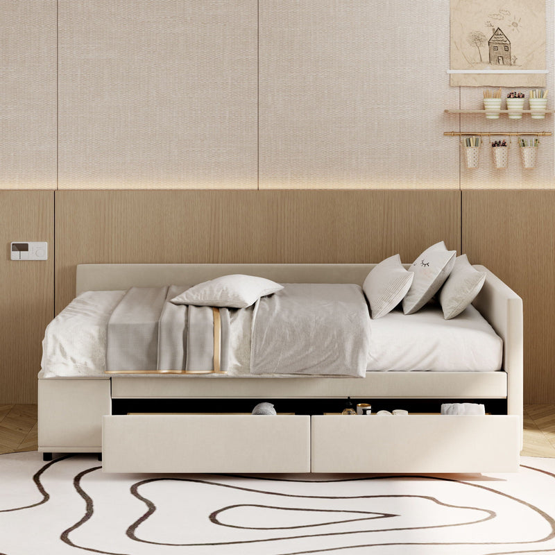 L Shaped Upholstered Platform Bed With Storage And Drawers by HouseOfZazla