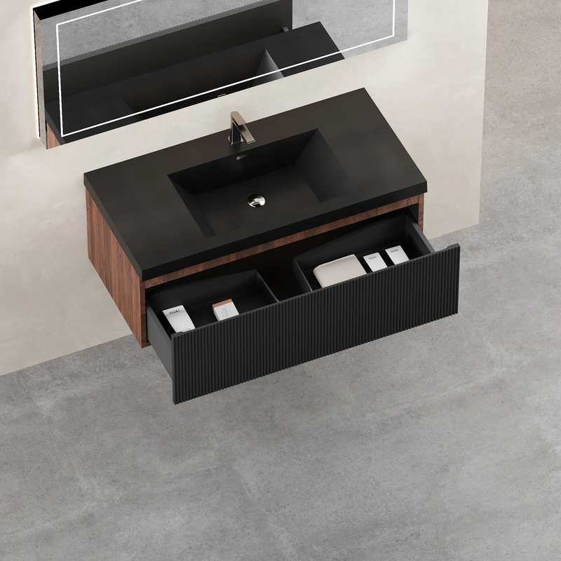 42" Floating Bathroom Vanity with Sink and Striped Storage Cabinet by HouseOfZazla