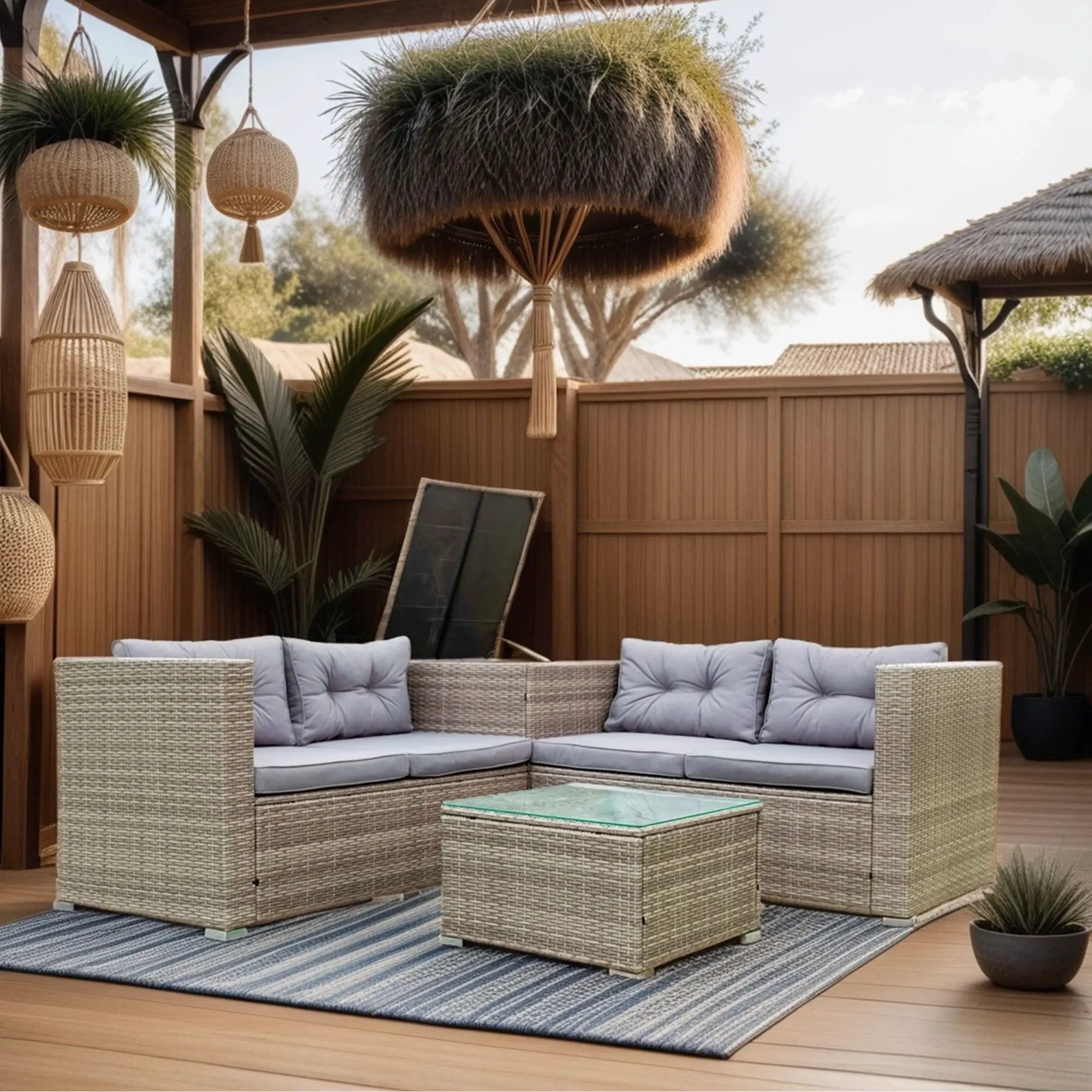 4 Piece Patio Sectional Wicker Rattan Outdoor Furniture Sofa Set With Storage Box by Unique Piece Furniture