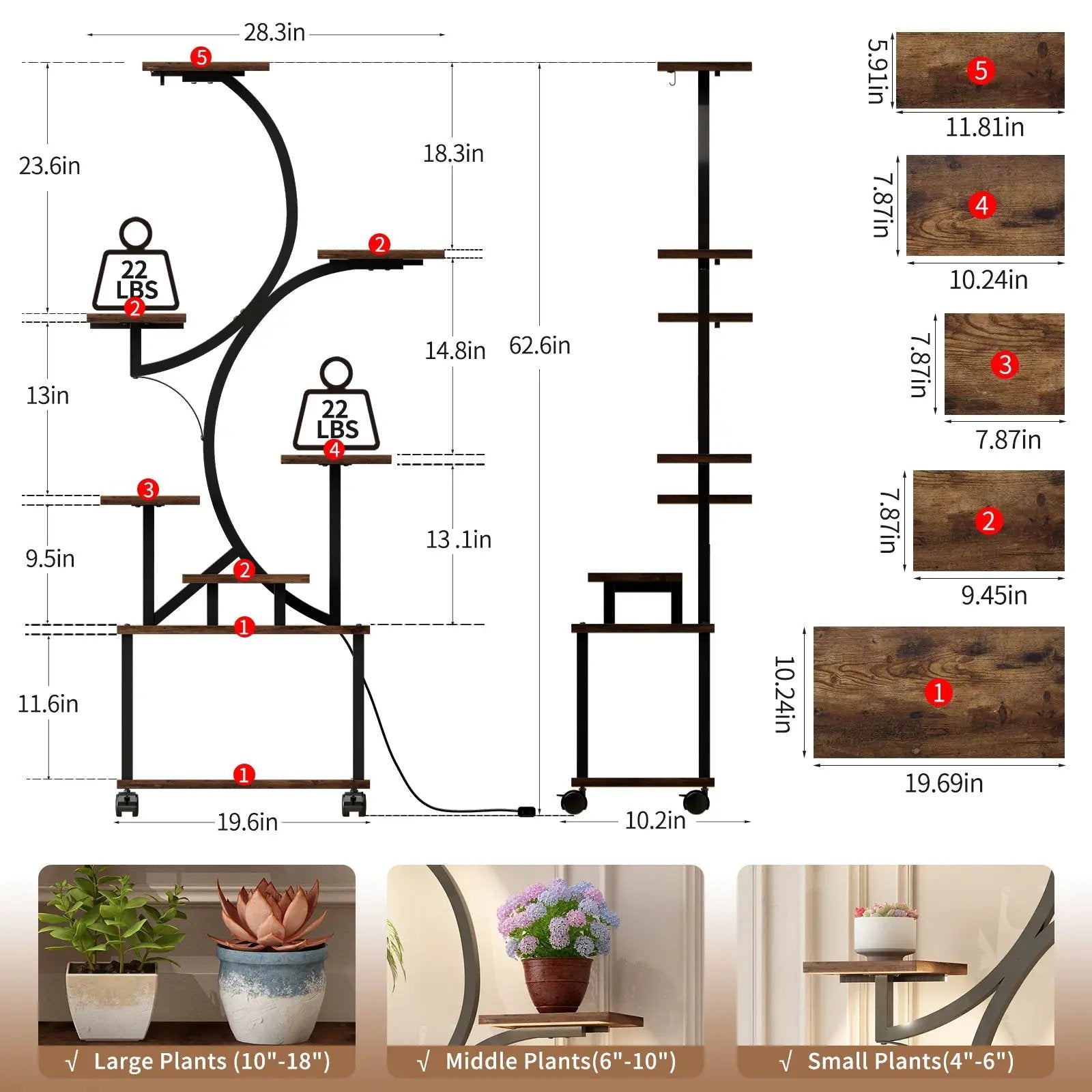 Plant Stand Indoor with Grow Lights - 62" Tall by HouseOfZazla