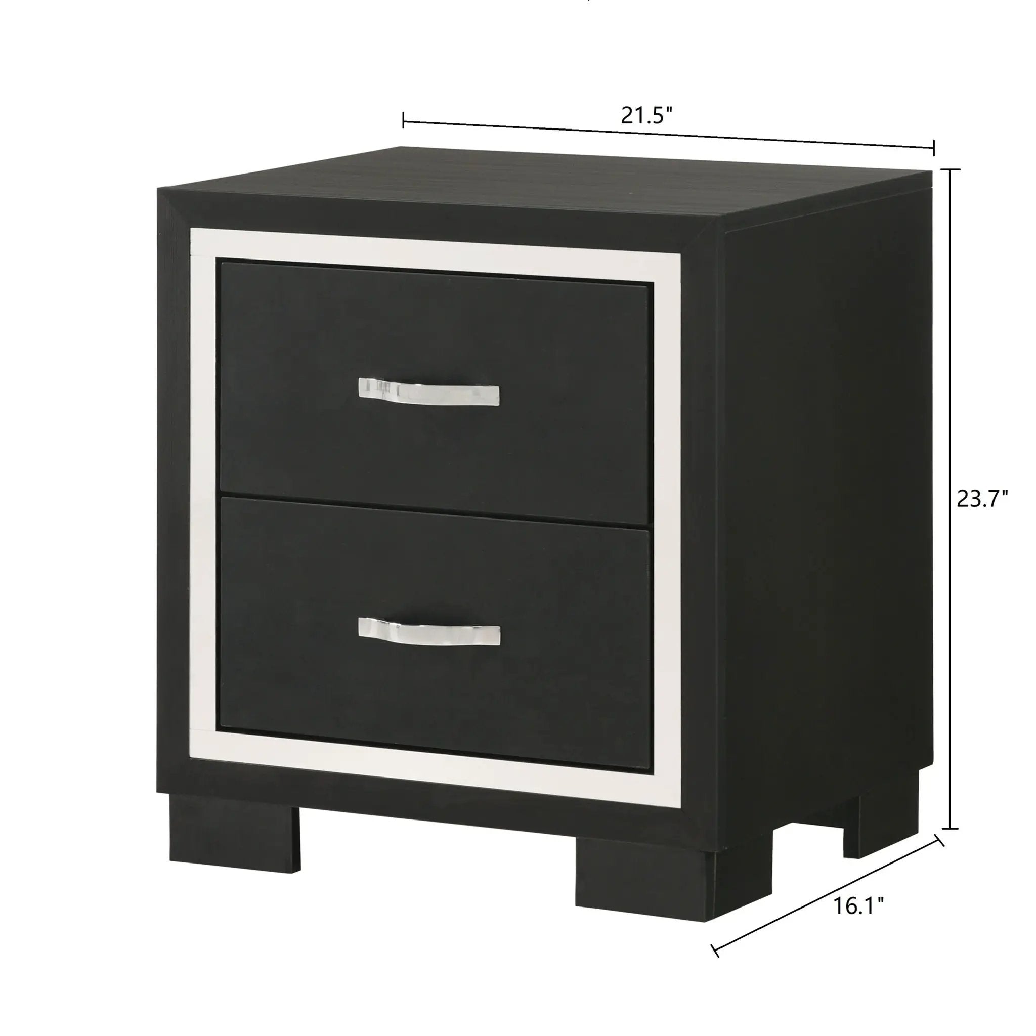 2 Drawer Bedroom Nightstand With Handles - Black by Unique Piece Furniture