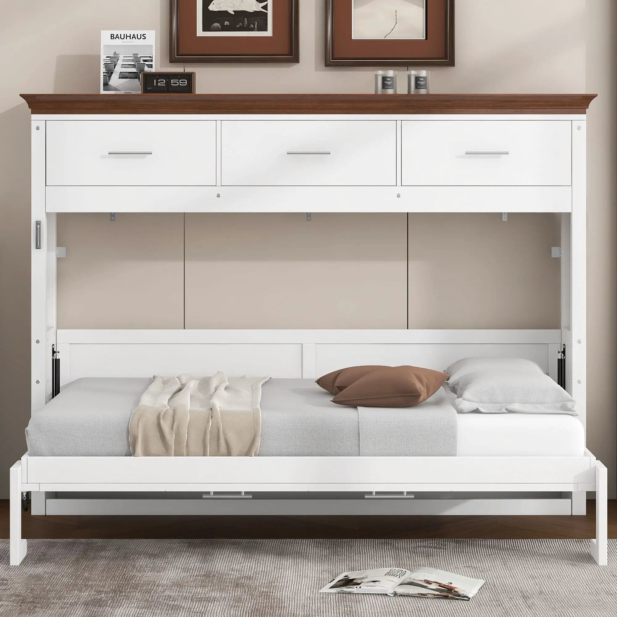 Twin Size Murphy Bed With 3 Drawers - White by Unique Piece Furniture