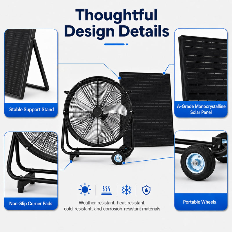 24 Inch Solar Floor-Standing Fan With Adjustable Solar Panel by HouseOfZazla