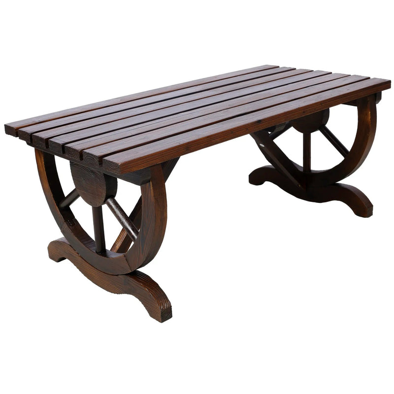 Outdoor Rustic Wooden Bench with Wagon Wheel Legs by HouseOfZazla