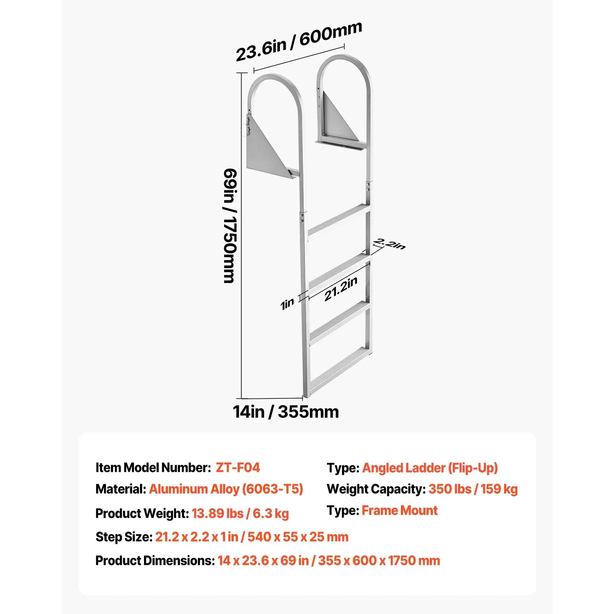 Flip-Up Dock Ladder, 4-Step, Heavy-Duty Aluminum Alloy Pontoon Boat Swim Ladder by HouseOfZazla
