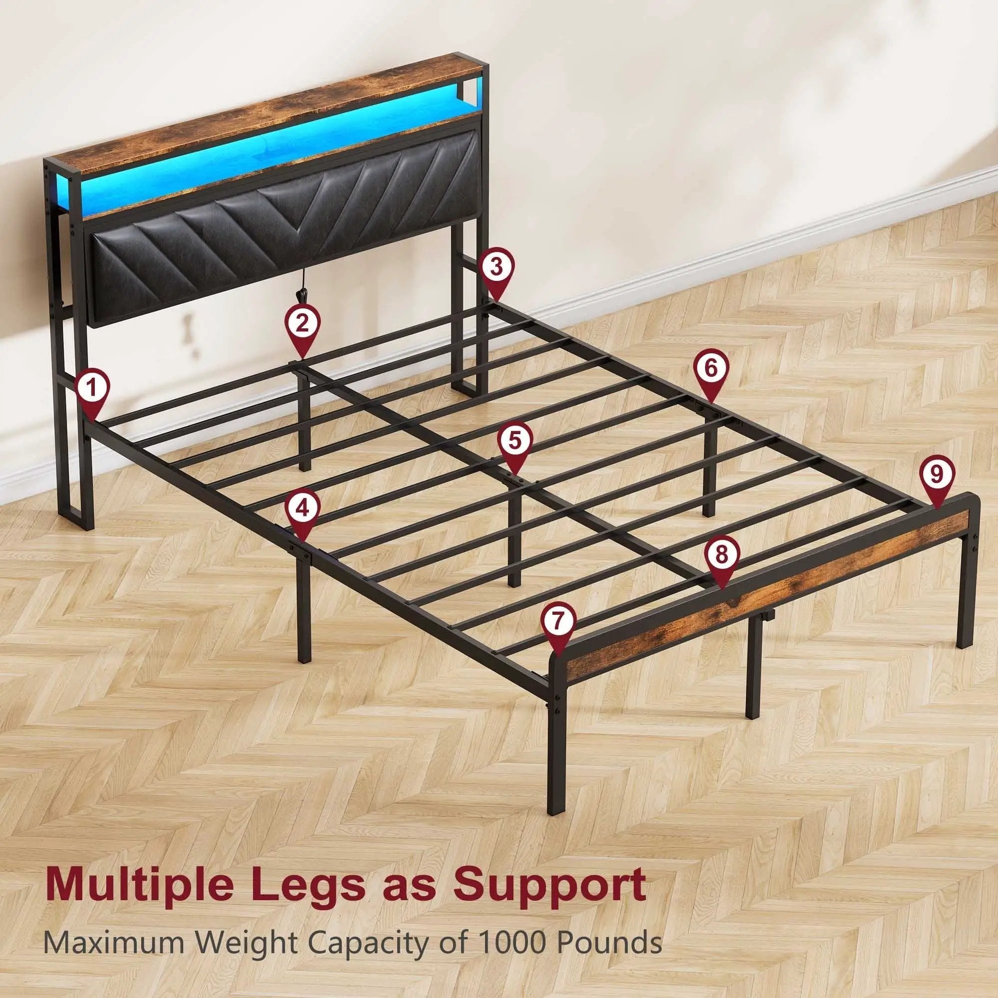 Full Size Metal Platform Bed Frame with Adjustable Upholstered Headboard by HouseOfZazla