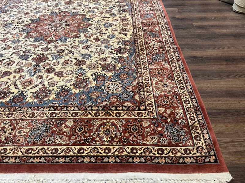 Persian Rug 8x10, Sino Persian Floral Medallion Carpet, Traditional Wool Area Rug, Cream and Brick Red, Fine 210 KPSI by Jewel Rugs