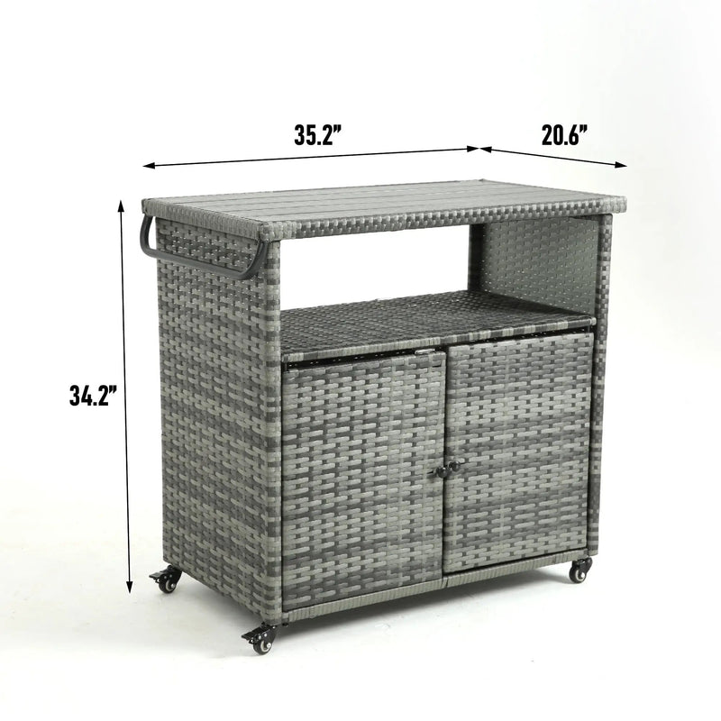 Outdoor Wicker Bar Cart with Glass Top and Wheels - Light Brown by HouseOfZazla
