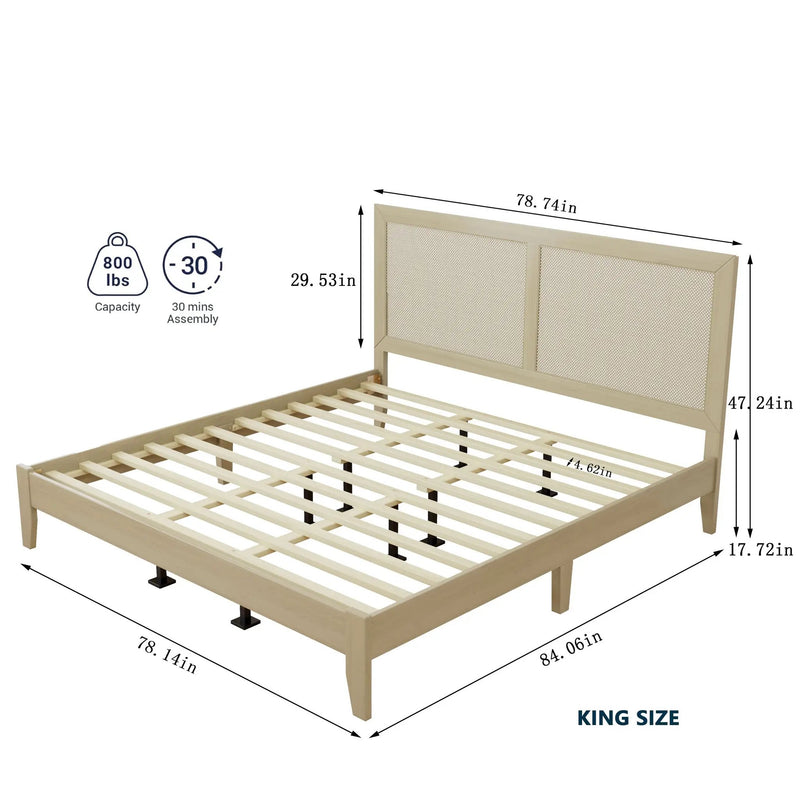 Solid Wood Platform King Bed With Rattan by HouseOfZazla