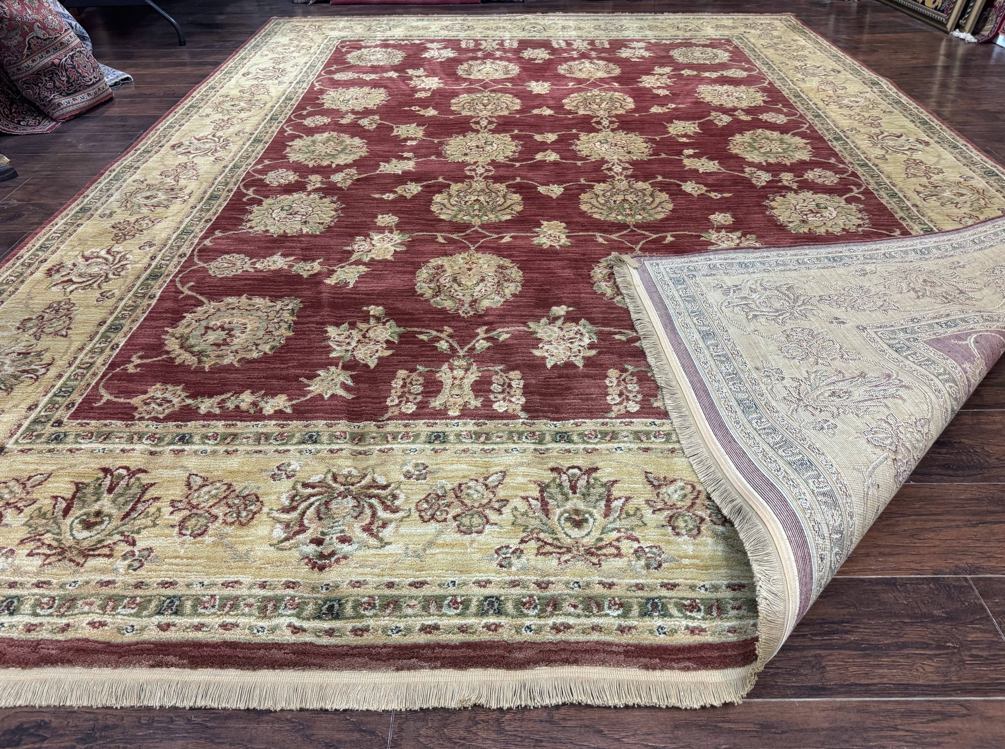 Traditional Wool Oriental Rug 9x13, Large Power Loomed Carpet, Burgundy by Jewel Rugs