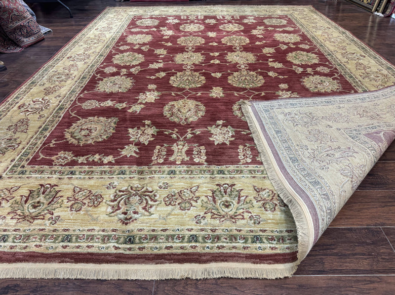 Traditional Wool Oriental Rug 9x13, Large Power Loomed Carpet, Burgundy by Jewel Rugs