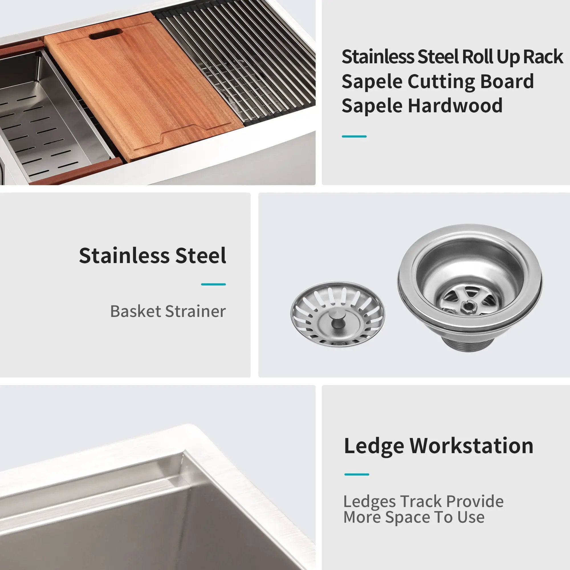 Double Bowl Farmhouse Sink Workstation 33" Stainless Steel 16 Gauge Apron Front - Black / Gray by HouseOfZazla