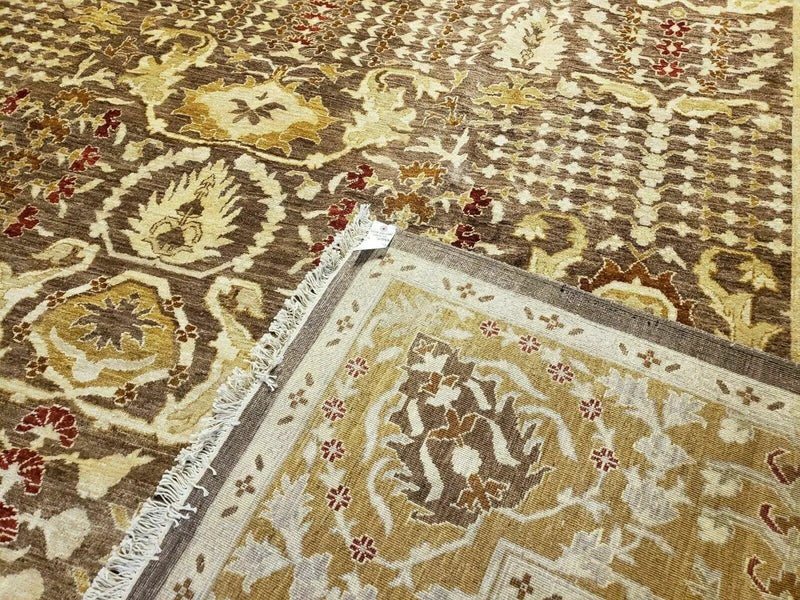 10' X 14' Handmade Pak Peshavar Chobi Agra Wool Carpet Coffee Brown Gold by Jewel Rugs