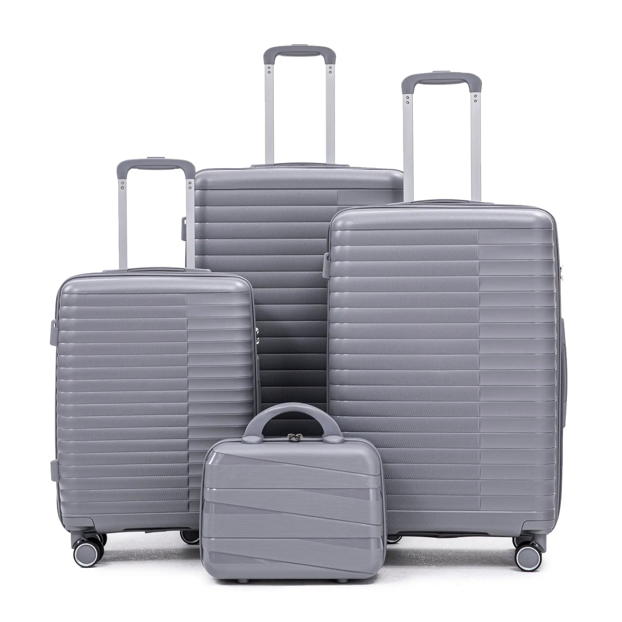 4-Piece PP Spinner Wheel Luggage Set with Cosmetic Case, Light Gray by HouseOfZazla