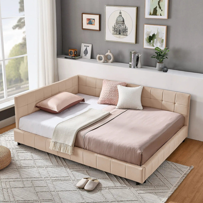 Mid-Century Storage Upholstered Tufted Bed Frame With Backrest And Armrests by HouseOfZazla