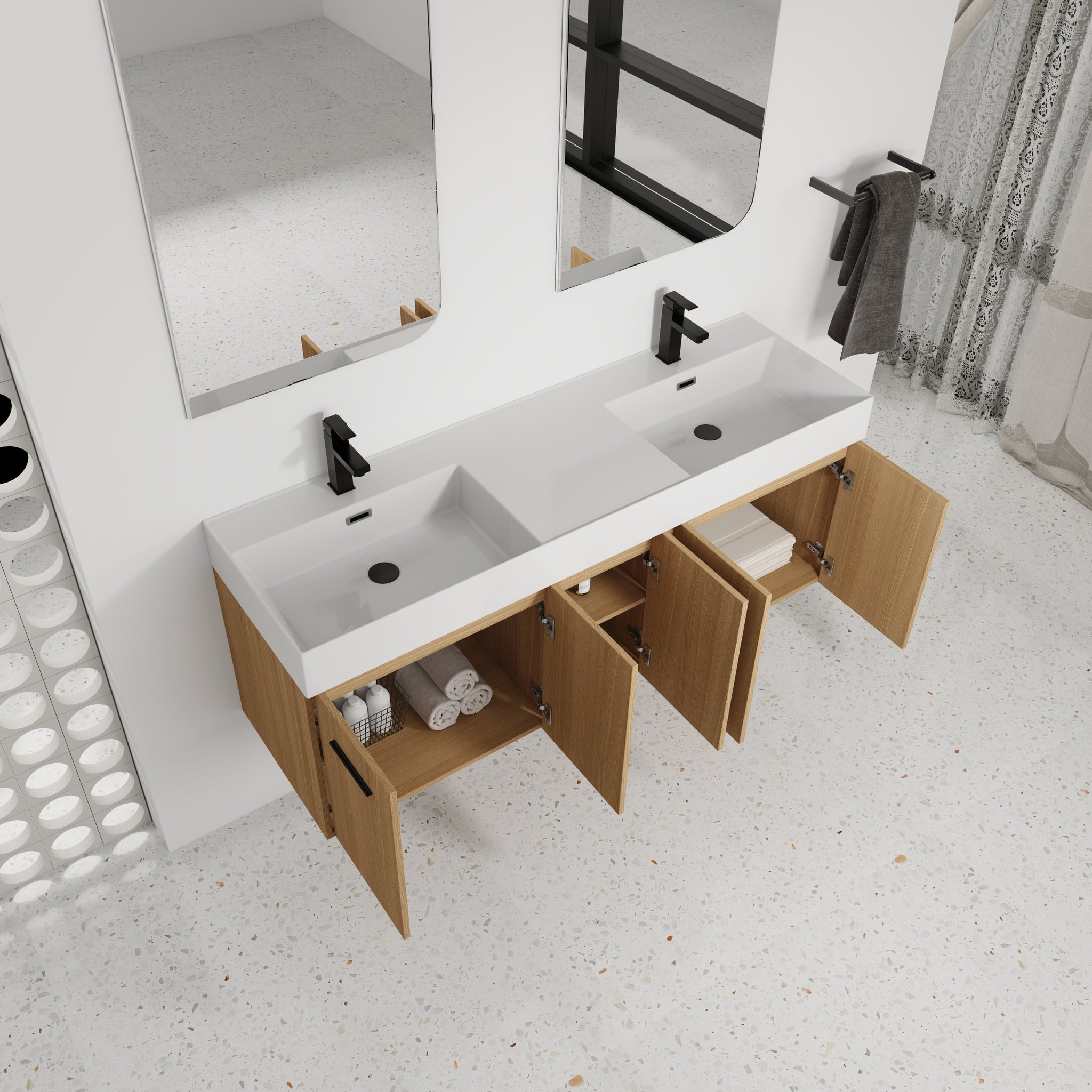 60" Floating Double Sink Bathroom Vanity with Extra-Large Storage by HouseOfZazla