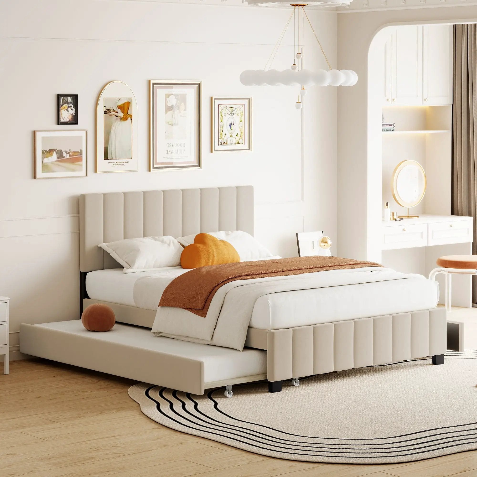 Platform UpholsteredBed With 2 Drawers And Twin Long Trundle by HouseOfZazla