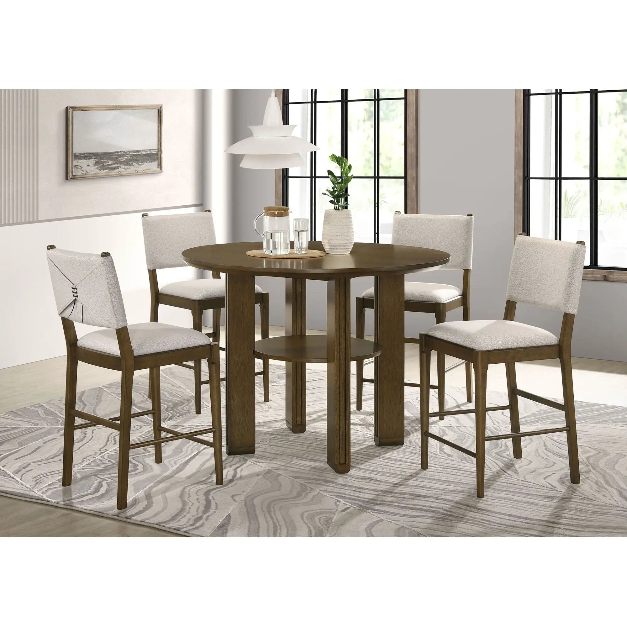 Crispin - 5 Piece Counter Height Dining Set With Upholstered Chairs - Brown