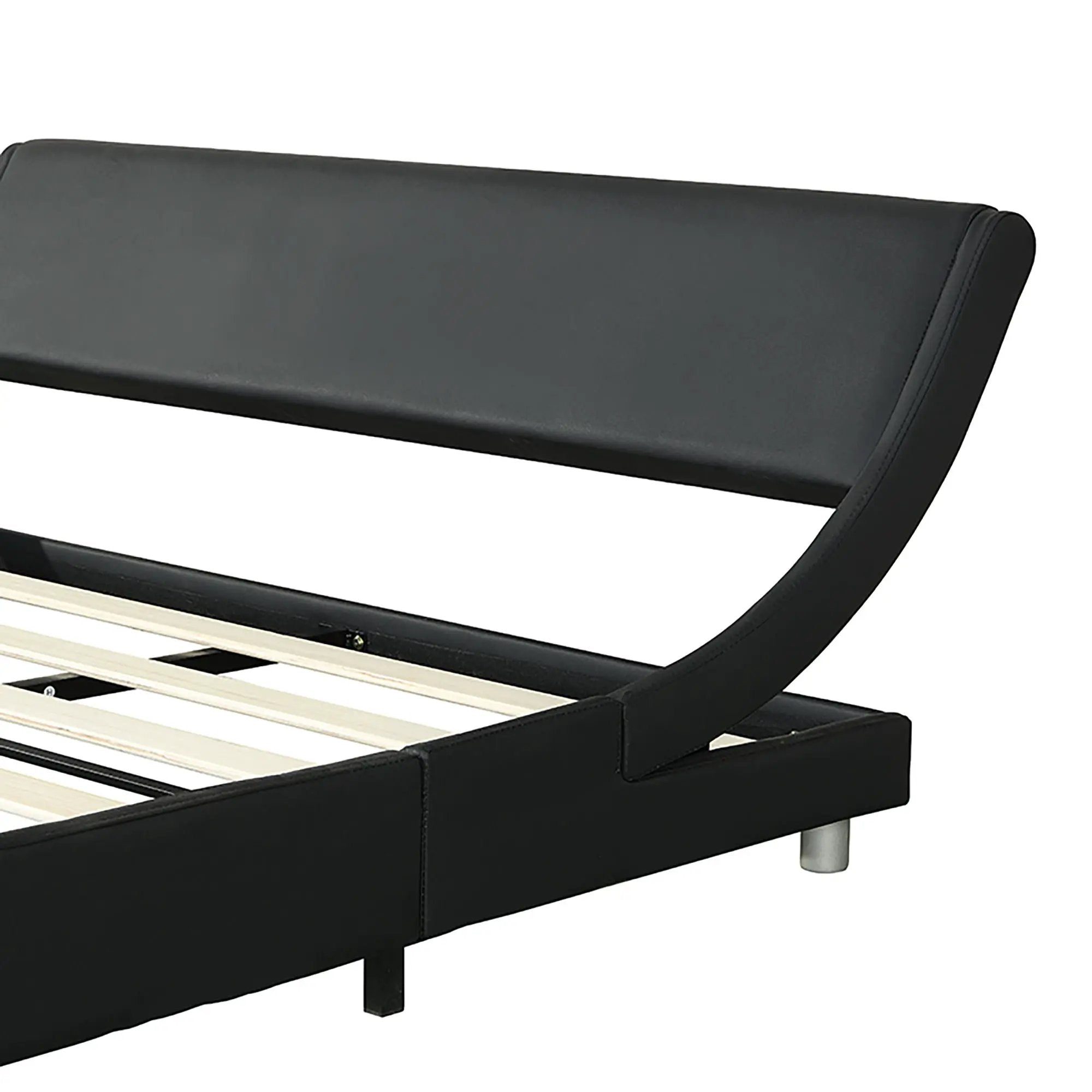 Queen Size Upholstered Platform Bed Frame With LED Lighting, Curve Design, Slat Support, No Box Spring Needed - Black by HouseOfZazla