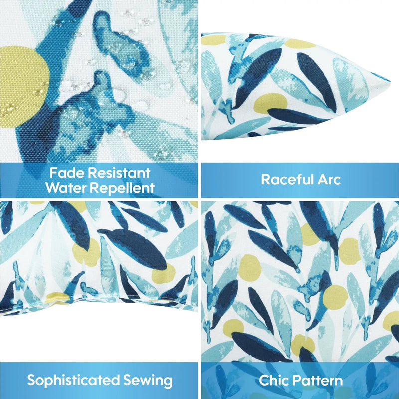 2 Pack Outdoor Waterproof Pillows - Blue Leaf (18x18 Inch) by HouseOfZazla