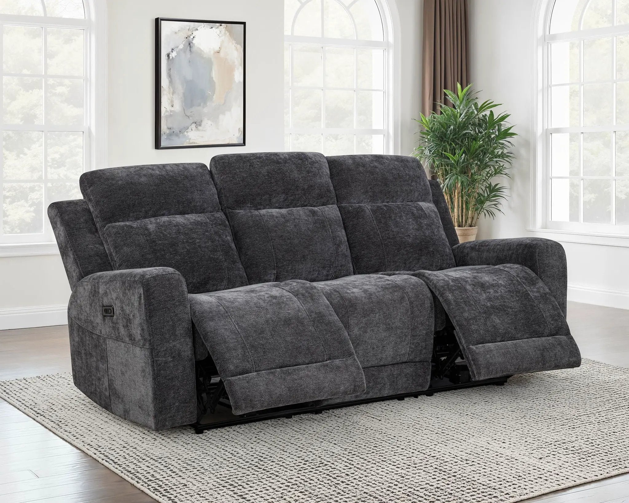 Kennett Chenille Upholstered Power Reclining Sofa Dark Grey by Unique Piece Furniture