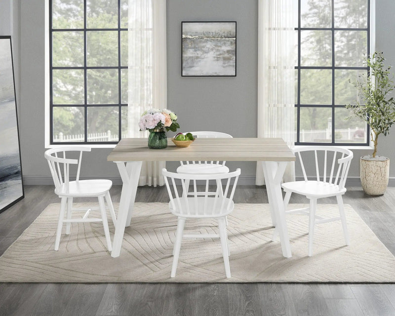 Roundhill - 5 Piece Dining Set, Dining Table With 4 Windsor Chairs - Brown / Antique White by HouseOfZazla